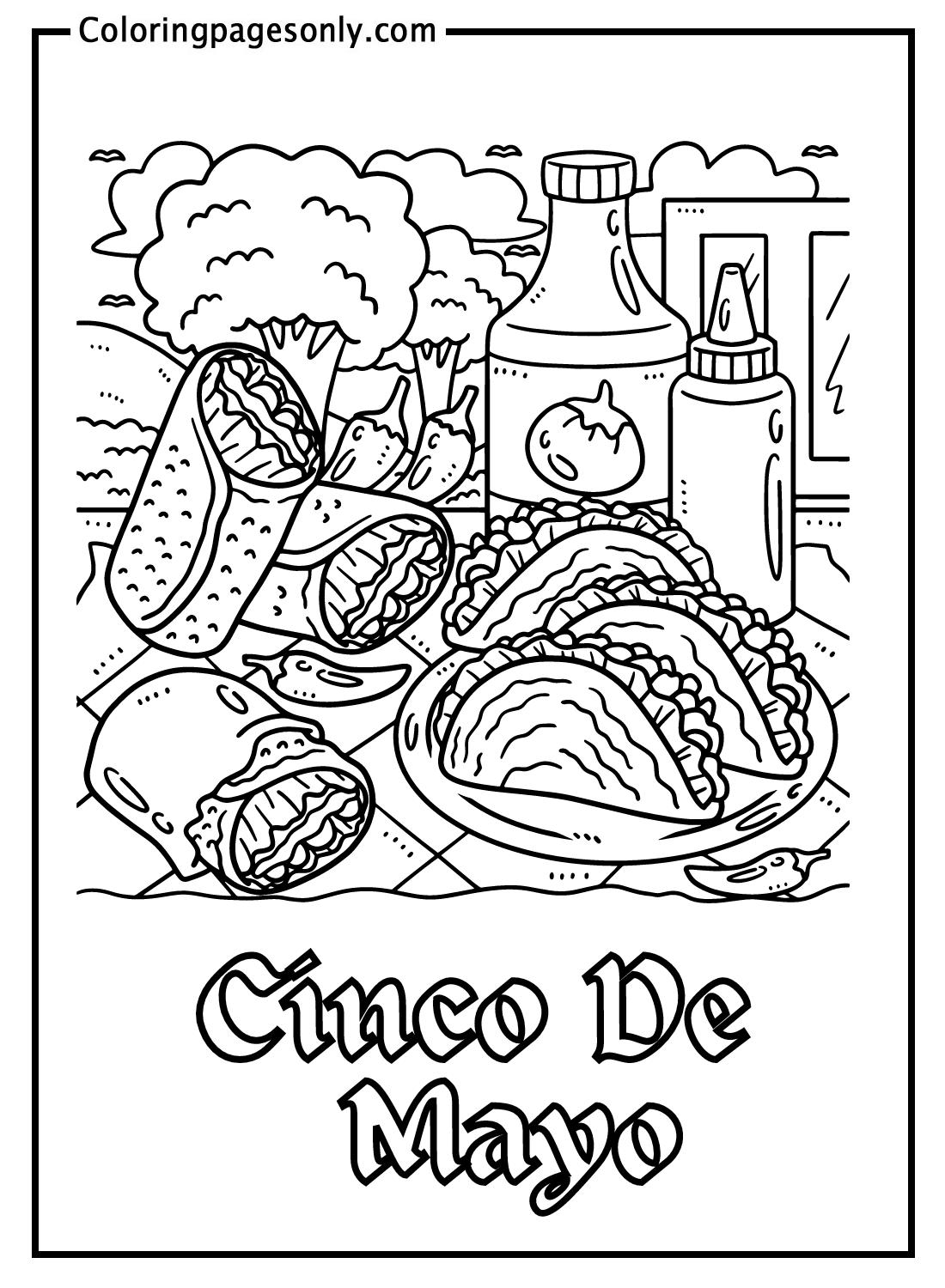 Cinco De Mayo Tacos And Burrito Coloring Pages