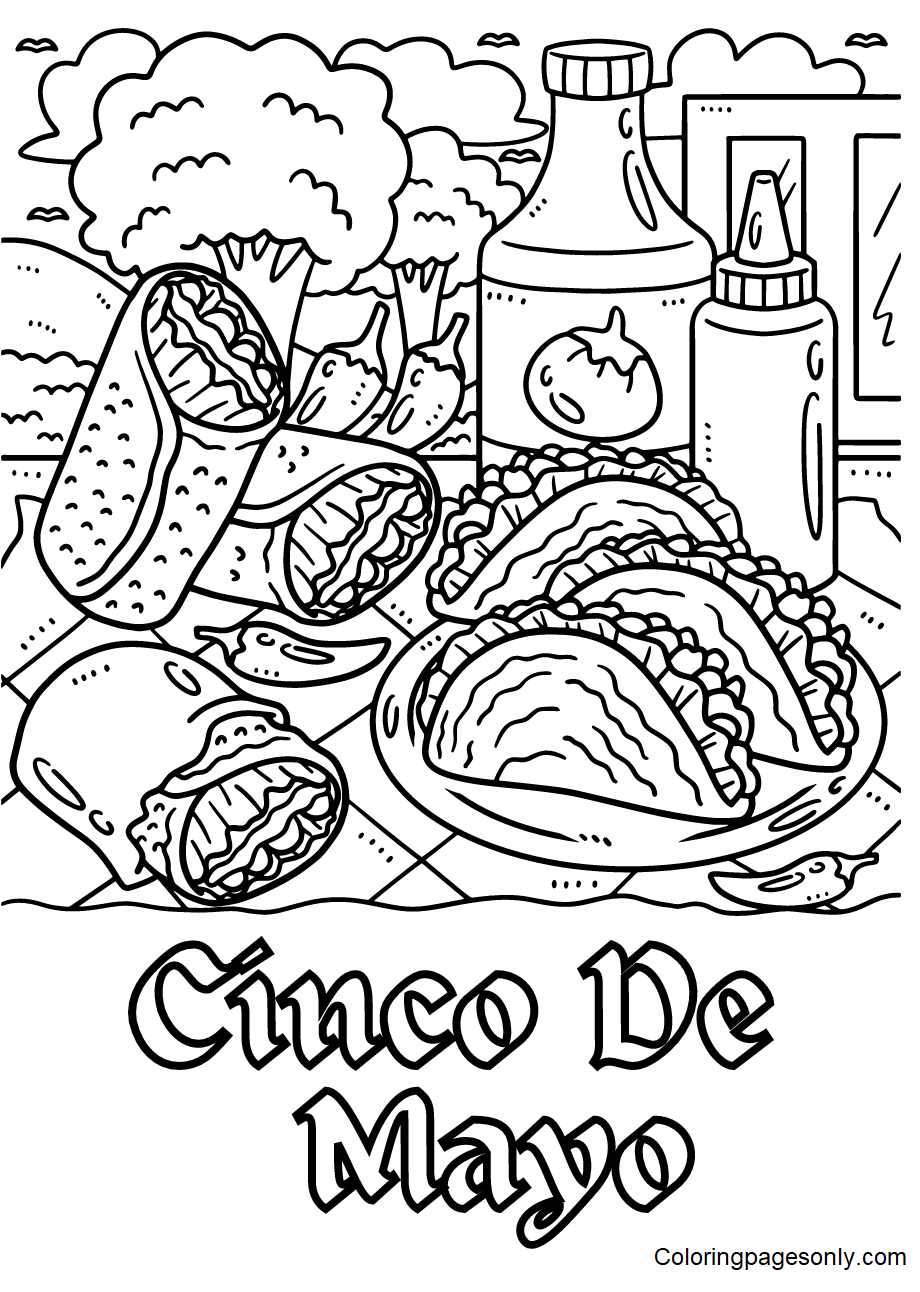 Pagina da colorare Cinco De Mayo Tacos e Burrito