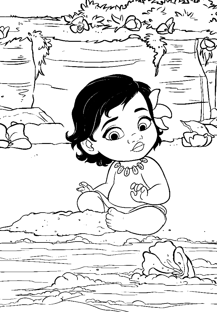 Cute Baby Moana Coloring Pages