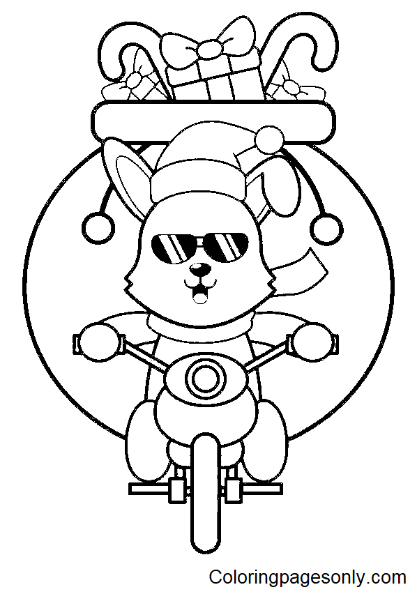Cute Bunny Carrying Christmas Gift Coloring Pages