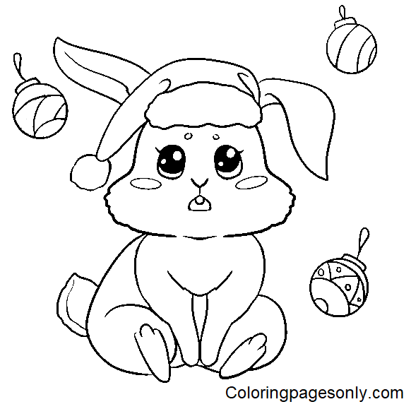 Cute Bunny Christmas Coloring Page