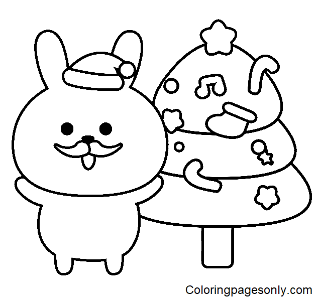 Cute Bunny with Christmas Tree Coloring Page