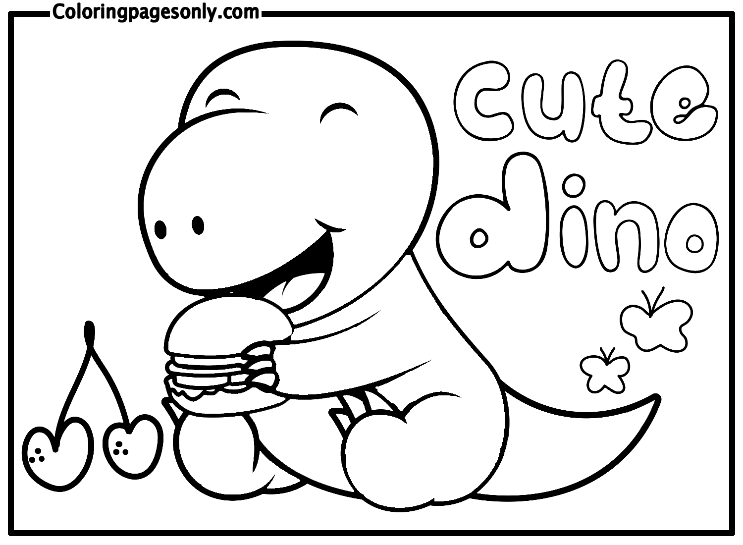 Cute Dinosaur Eating Burger Coloring Pages