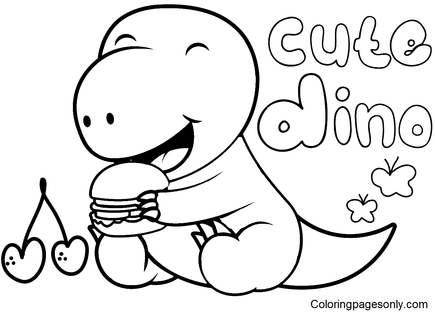 Cute Dinosaur Eating Burger Coloring Pages