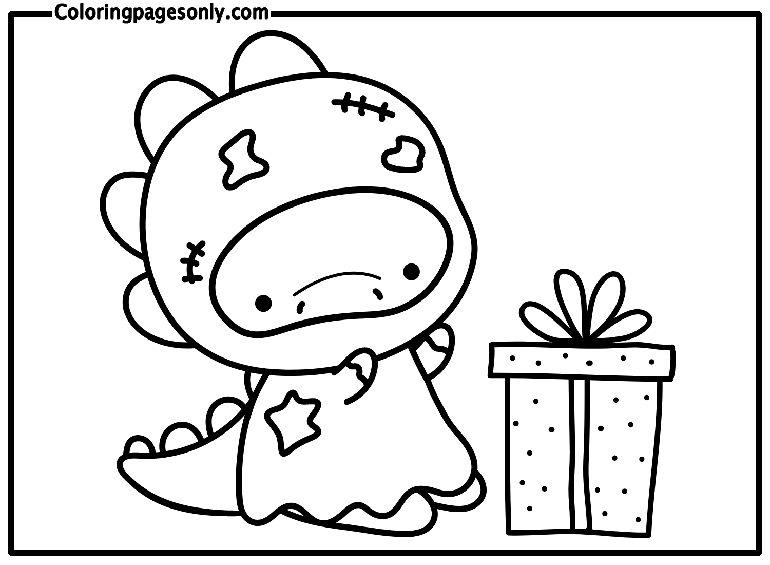 Cute Dinosaur With Gift Coloring Pages