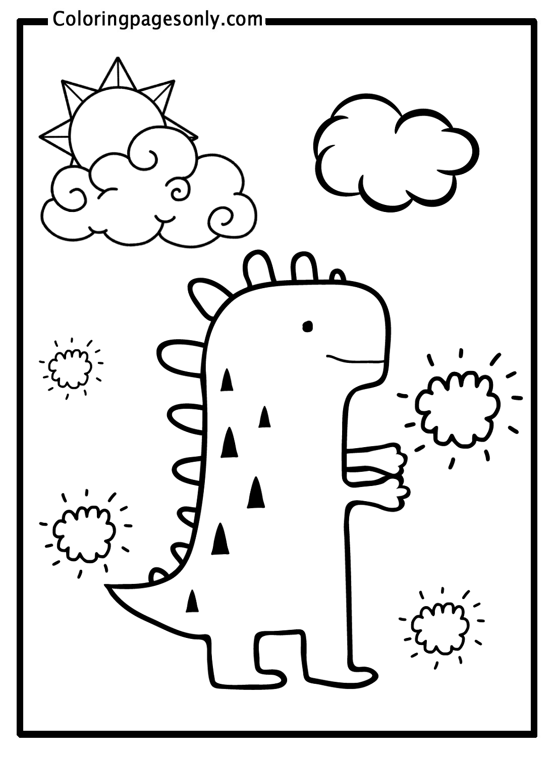 Dinosaur In The Beautiful Day Coloring Pages