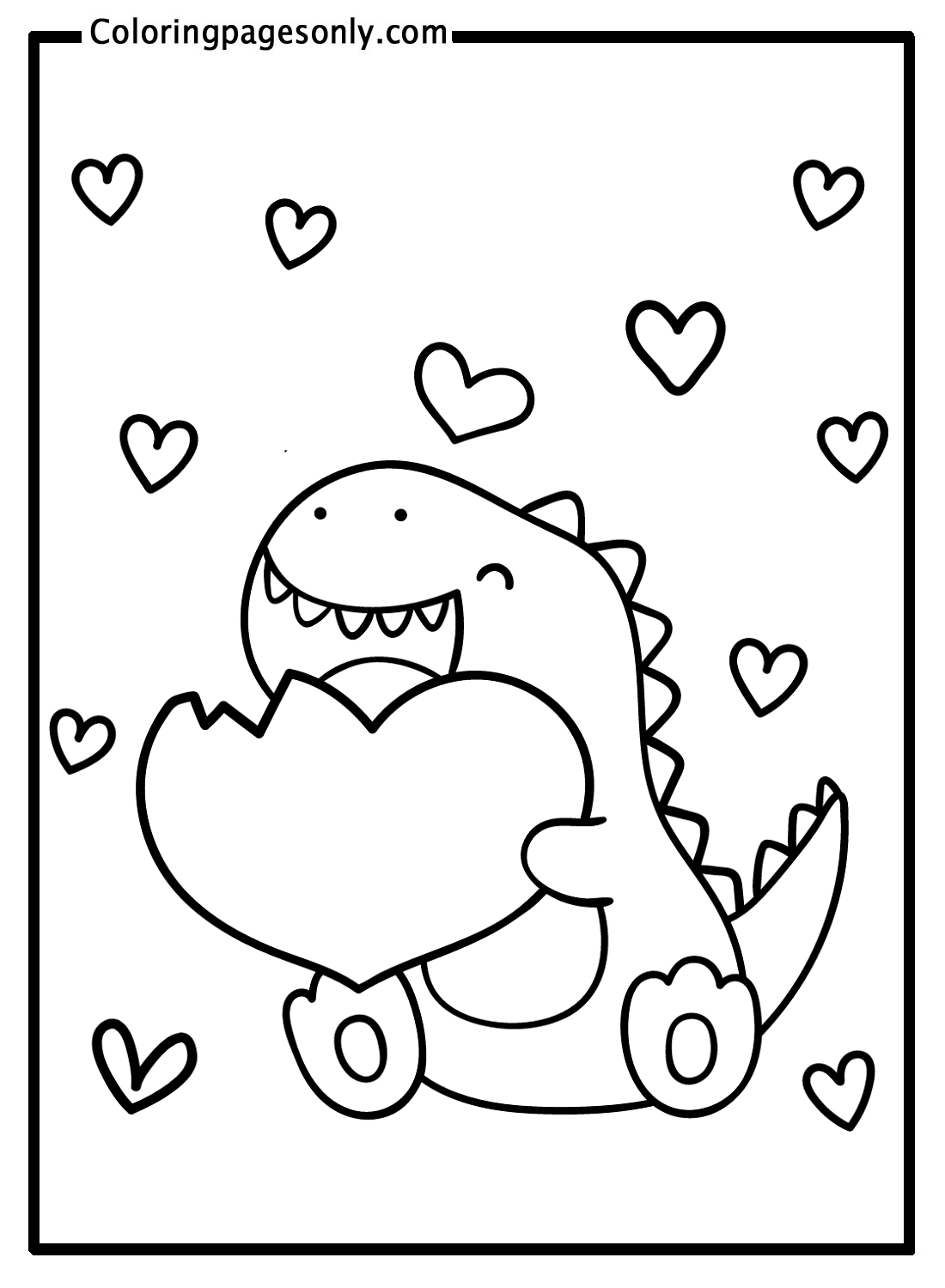 Dinosaur With Heart Coloring Pages