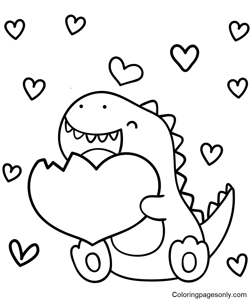 Dinosaur with Heart Coloring Pages