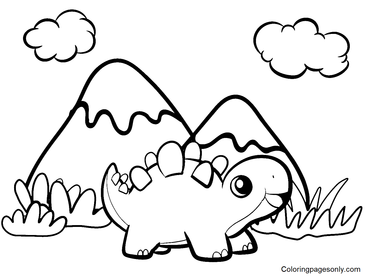 Dinosaur with Mountain Coloring Pages