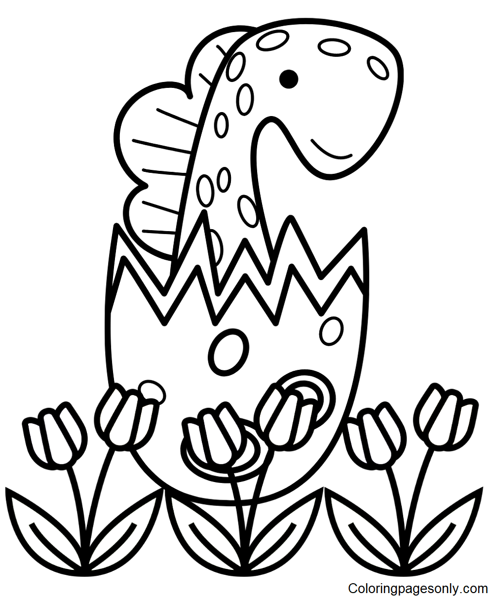 Dinosaur with Tulips Coloring Pages