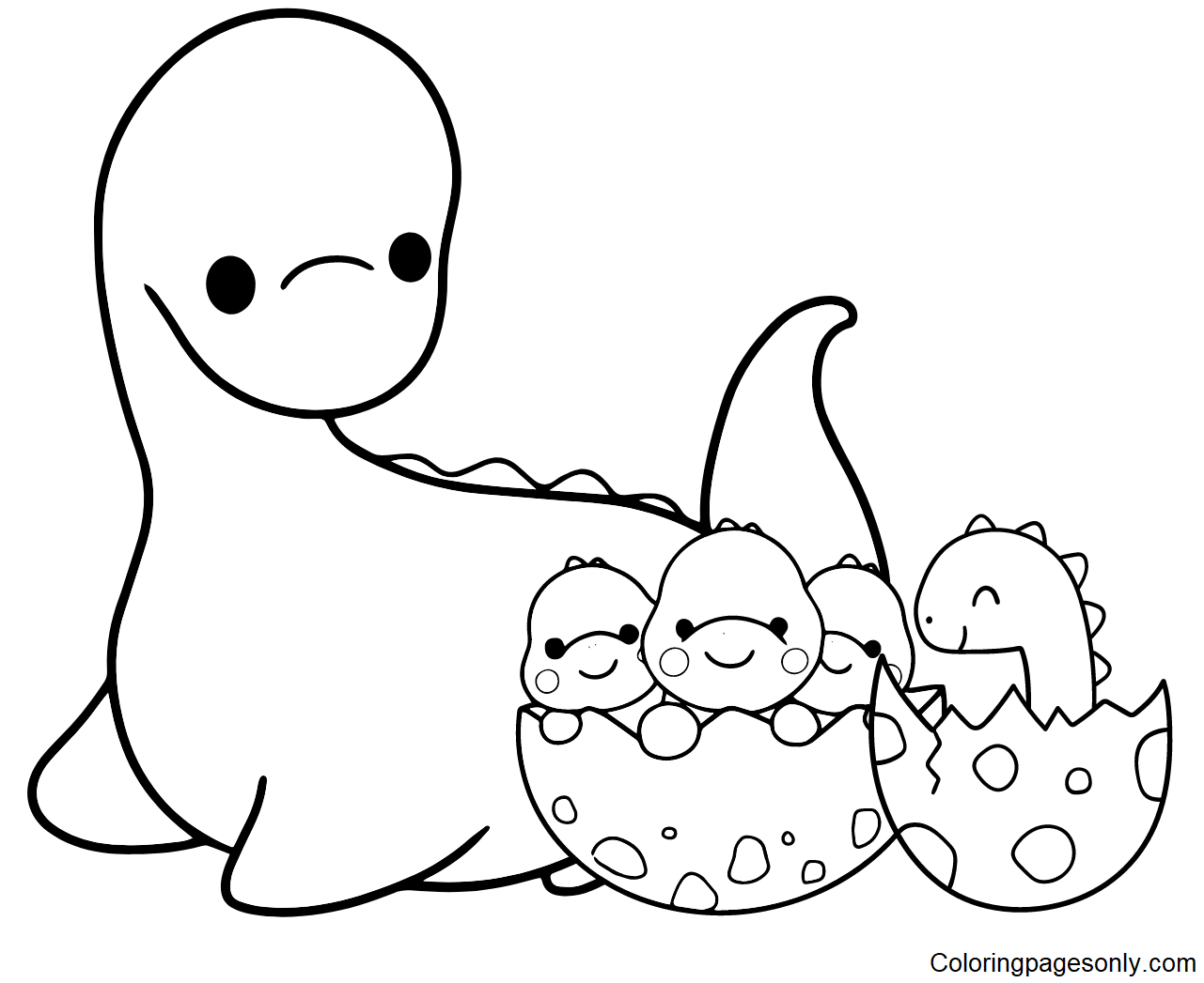 Dinosaurs Mom and Newborn Cubs Coloring Pages