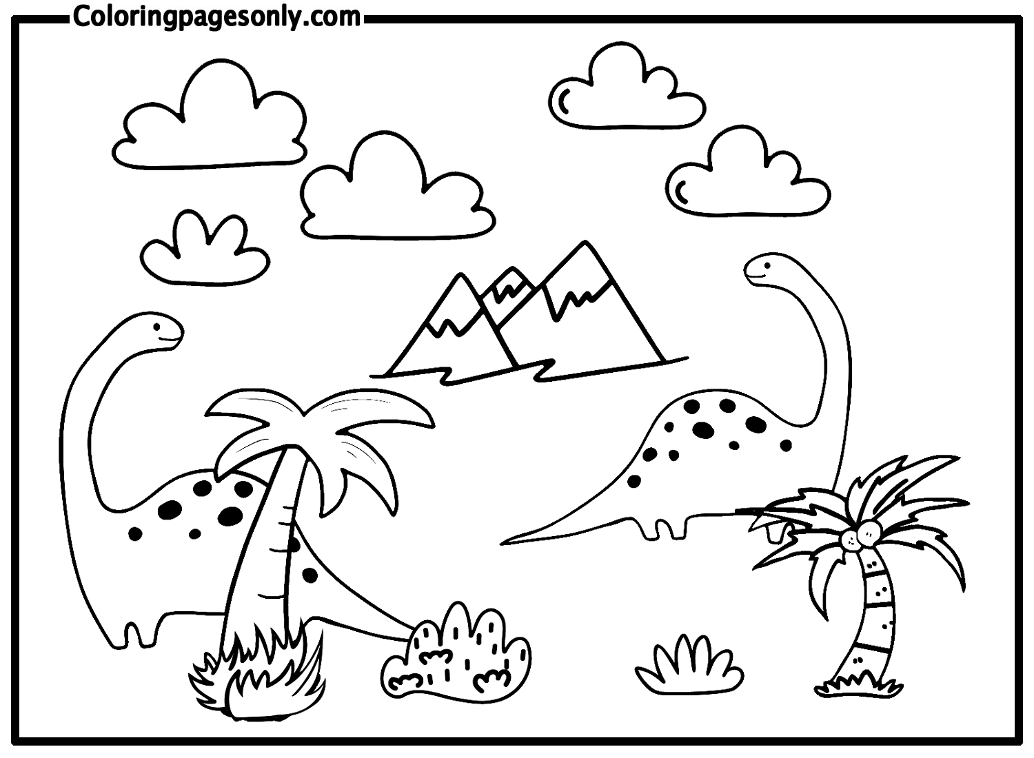 Dinosaurs in Forest Coloring Page