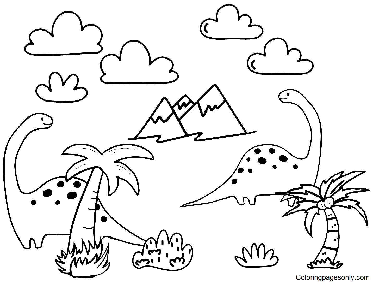 Dinosaurs in Forest Coloring Pages