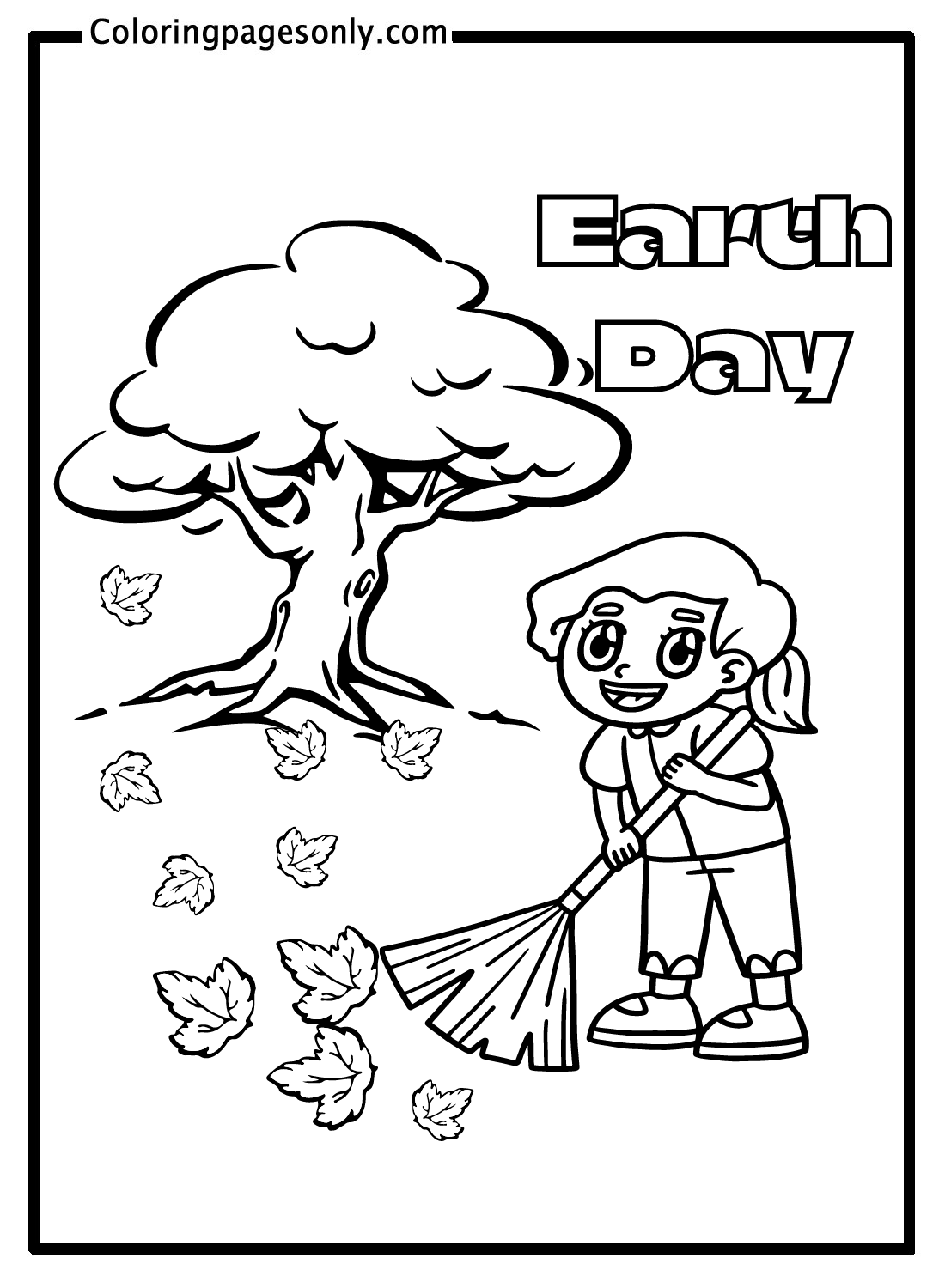 Earth Day Girl Sweeping Coloring Pages