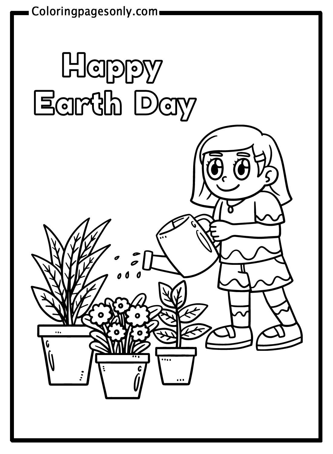 Earth Day Girl Watering Plants Coloring Pages