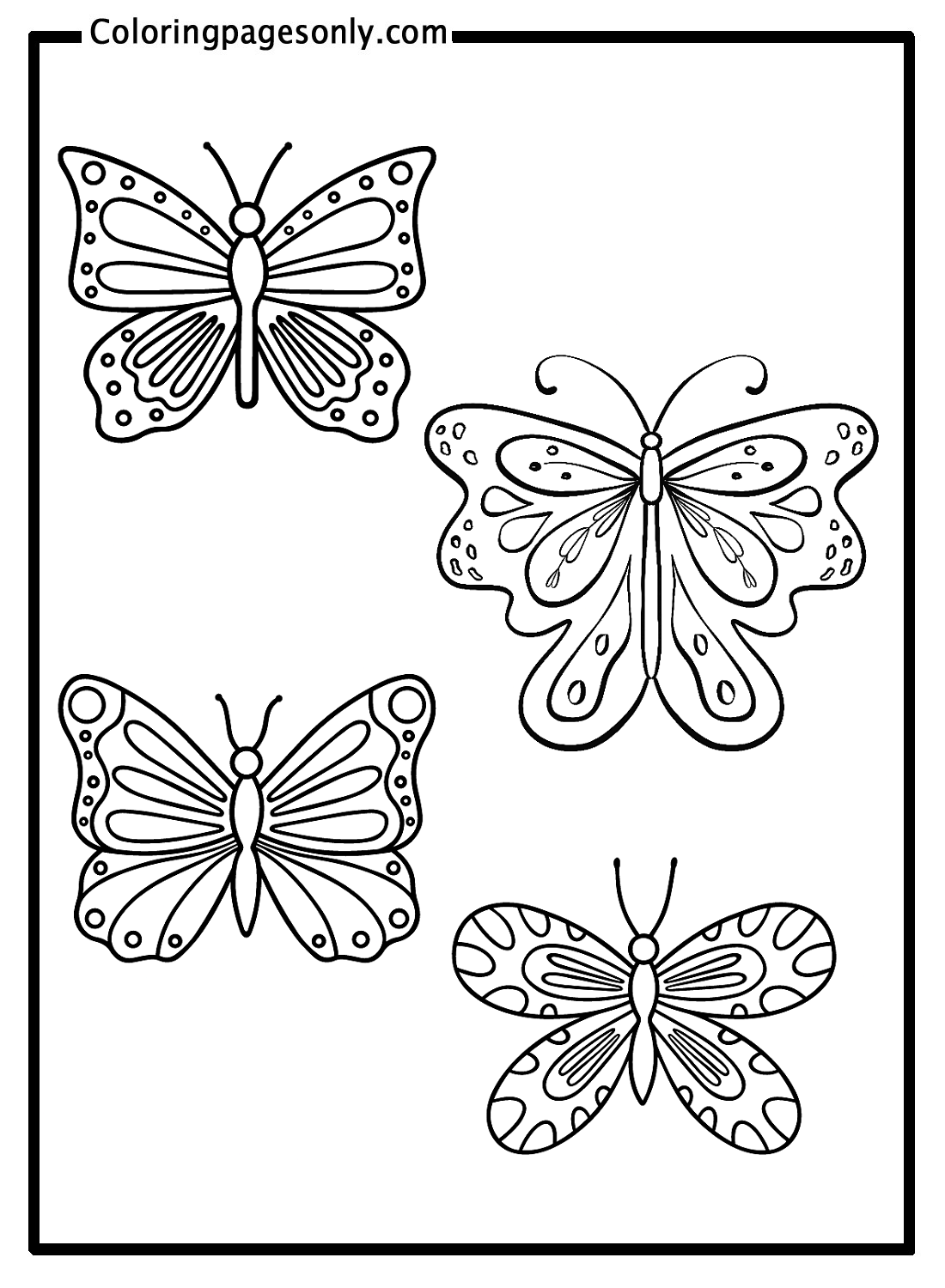 Four Butterflies Coloring Page - Free Printable Coloring Pages