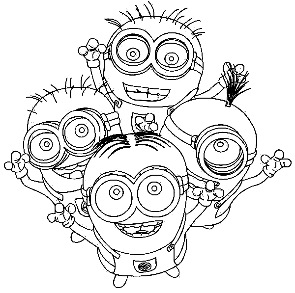 Four Happy Minion Coloring Pages