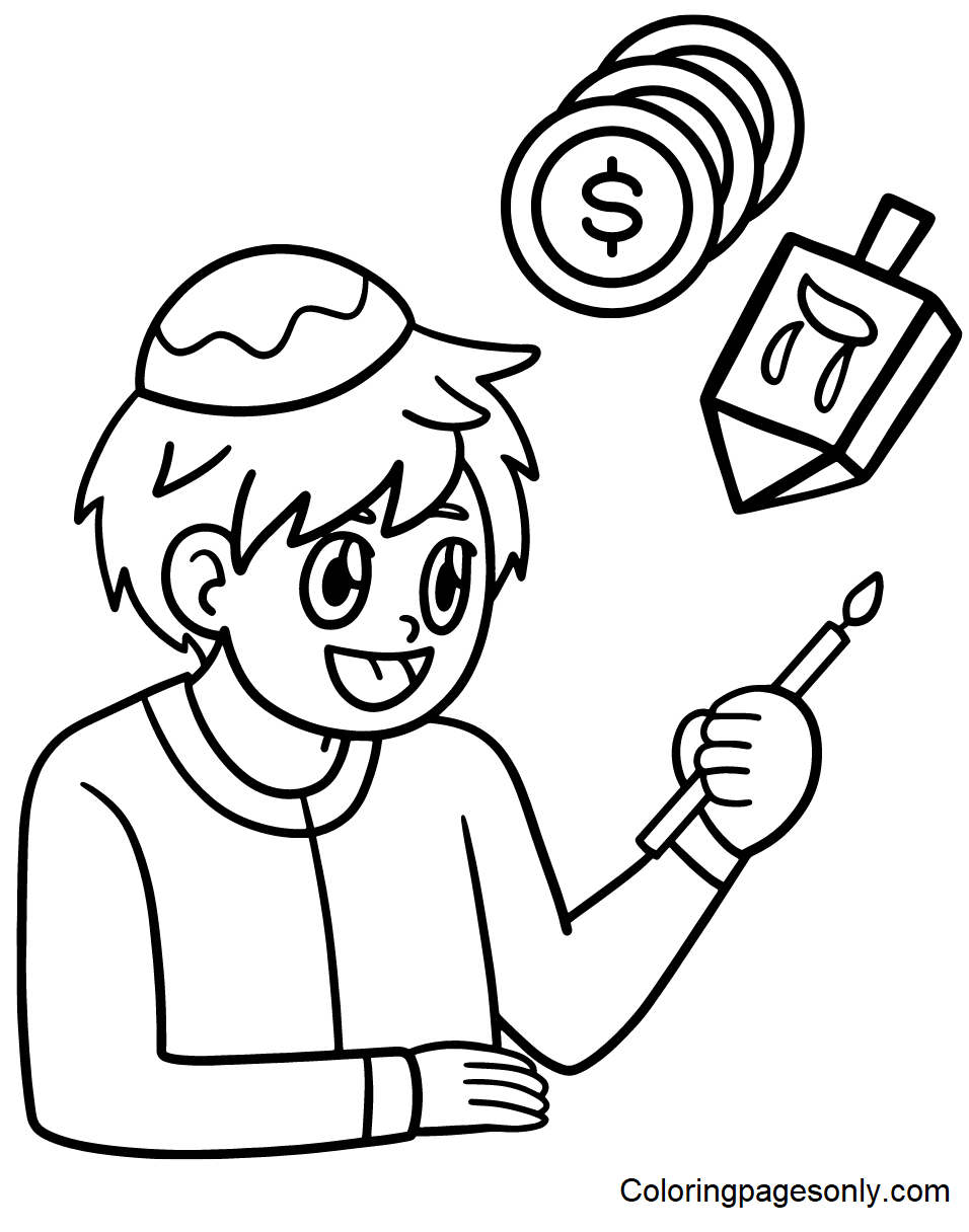 Hanukkah Boy Holding Candle Coloring Pages