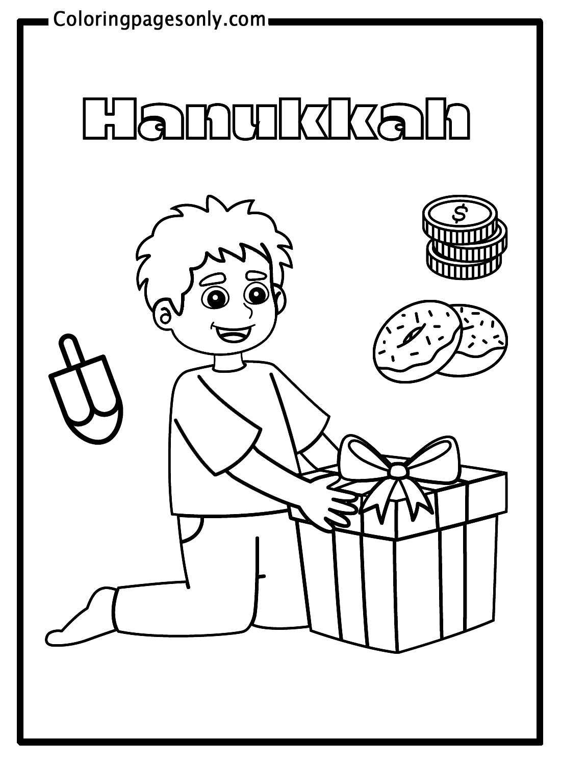 Hanukkah Boy With Gift Coloring Pages