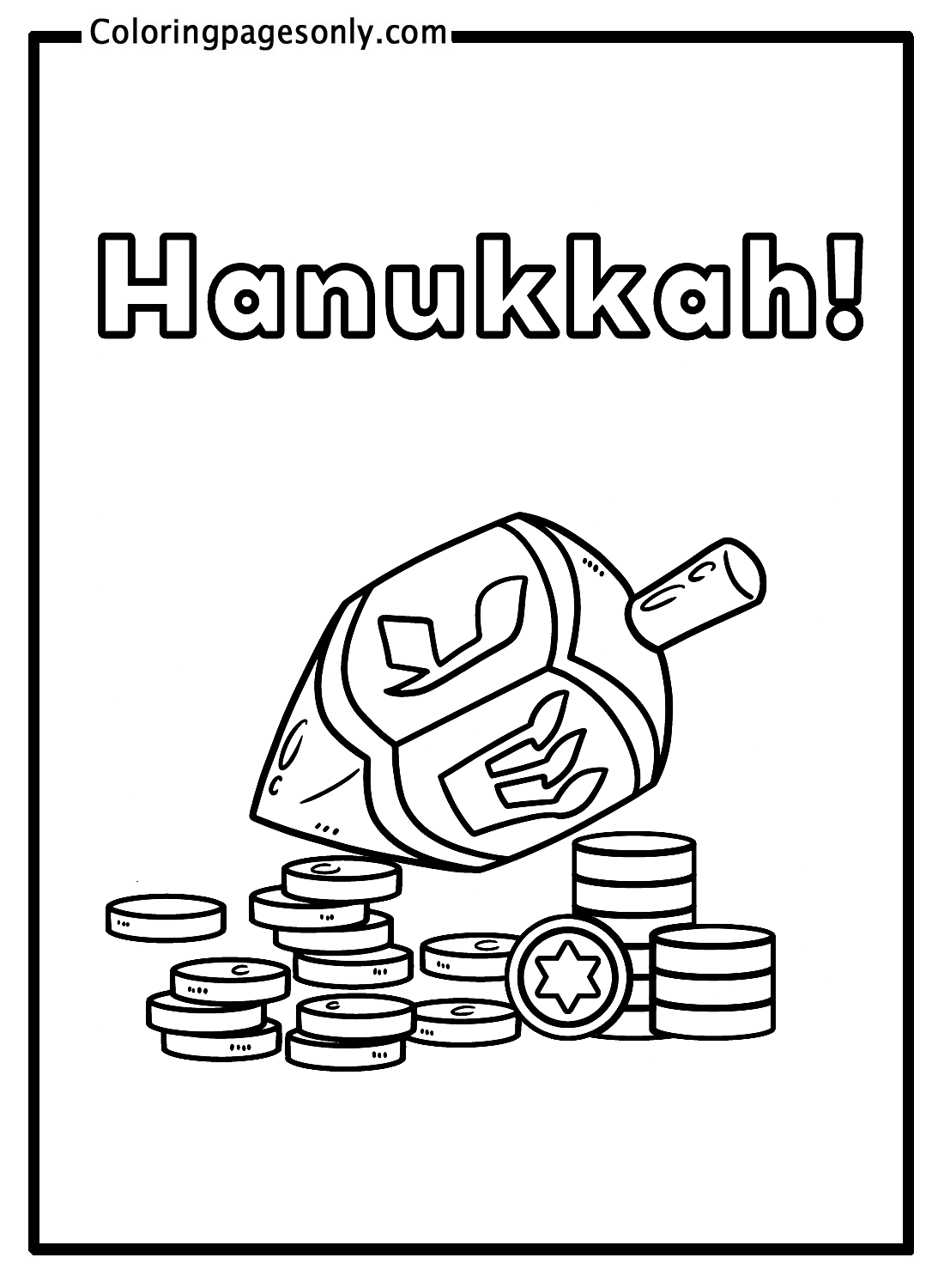 Hanukkah Dreidel And Coins Coloring Pages