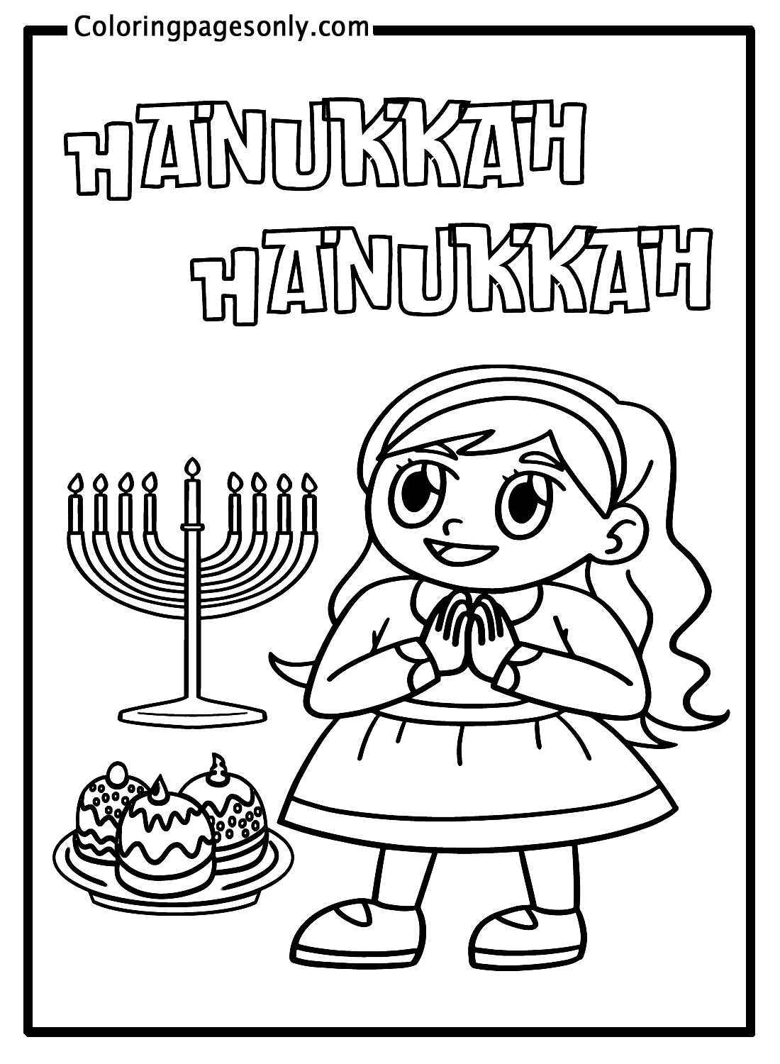 Menina de Hanukkah rezando de Hanukkah