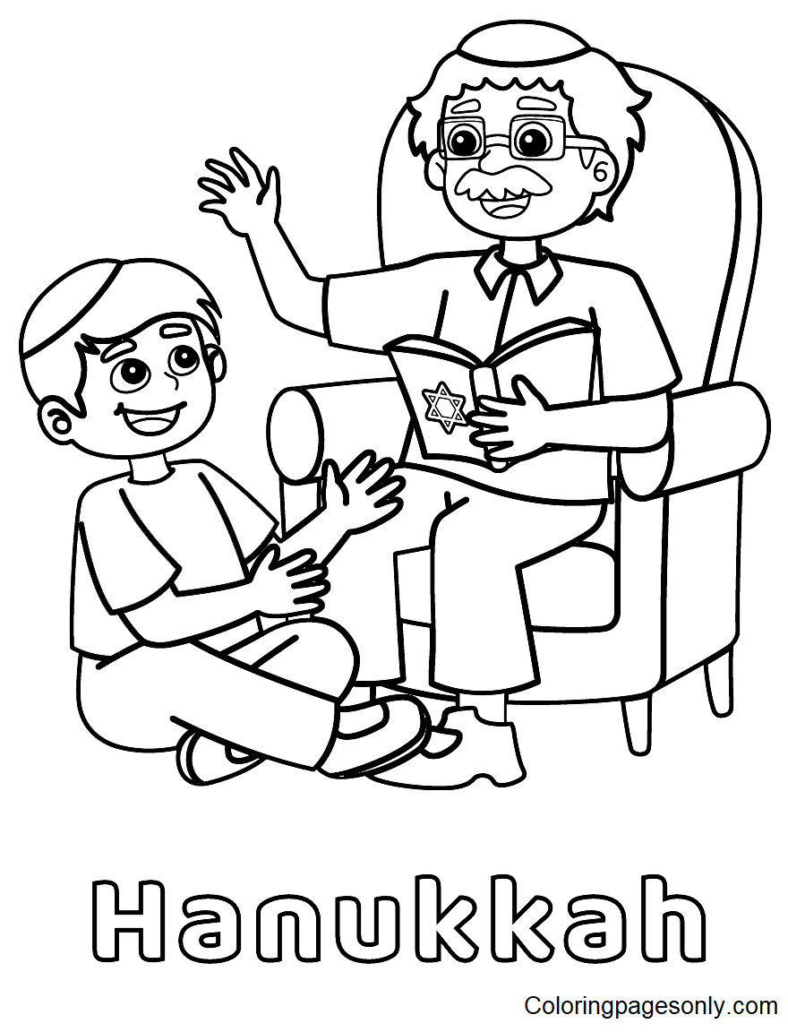 Hanukkah Grandfather Tells Stories Coloring Pages