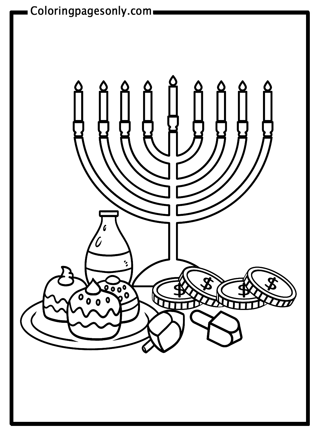 Hanukkah Sufganiyah With Candles Coloring Pages