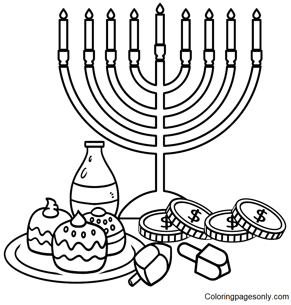 Hanukkah Sufganiyah with Candles Coloring Pages