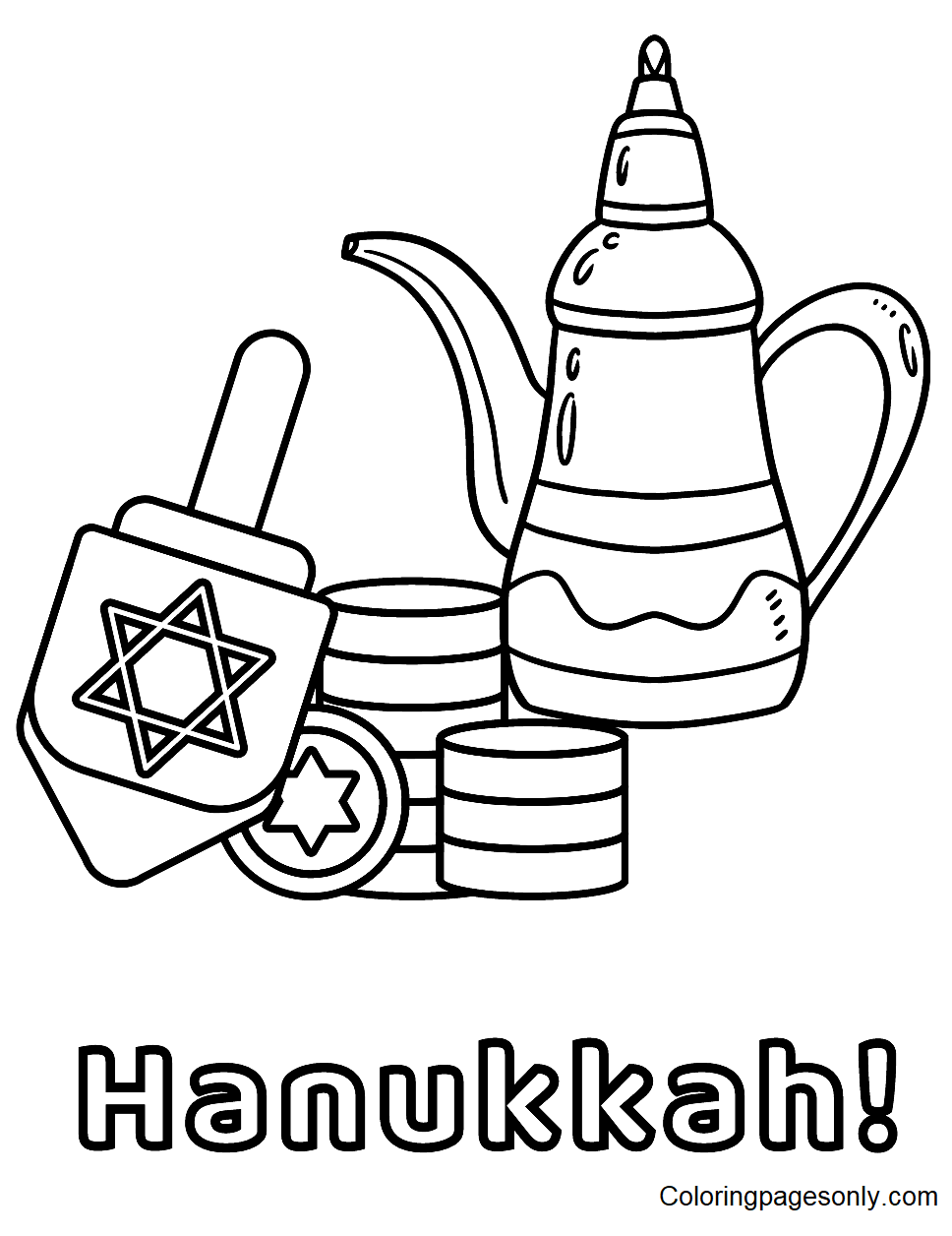 Hanukkah Tea Pot with Dreidel Coloring Pages