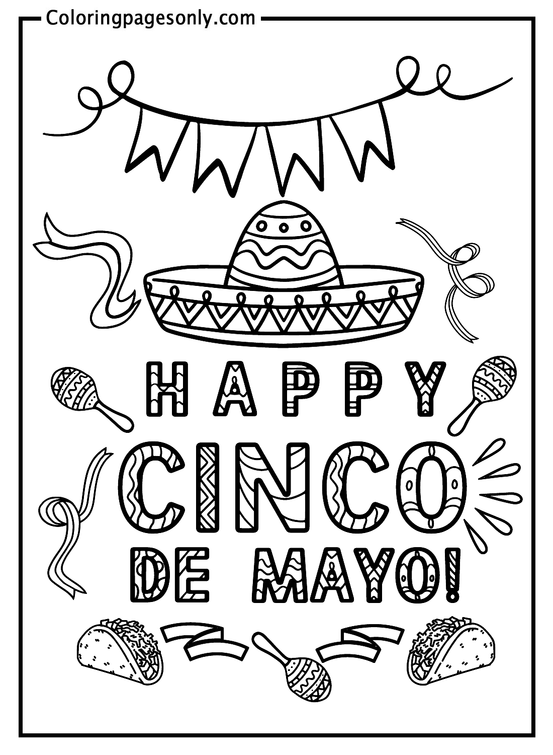 Happy Cinco De Mayo Banner Coloring Pages