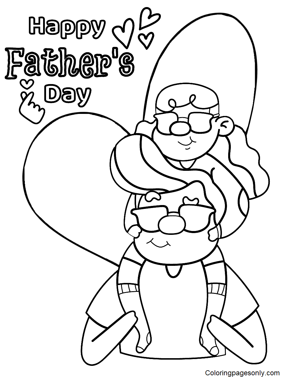 Happy Father with Daughter Coloring Pages