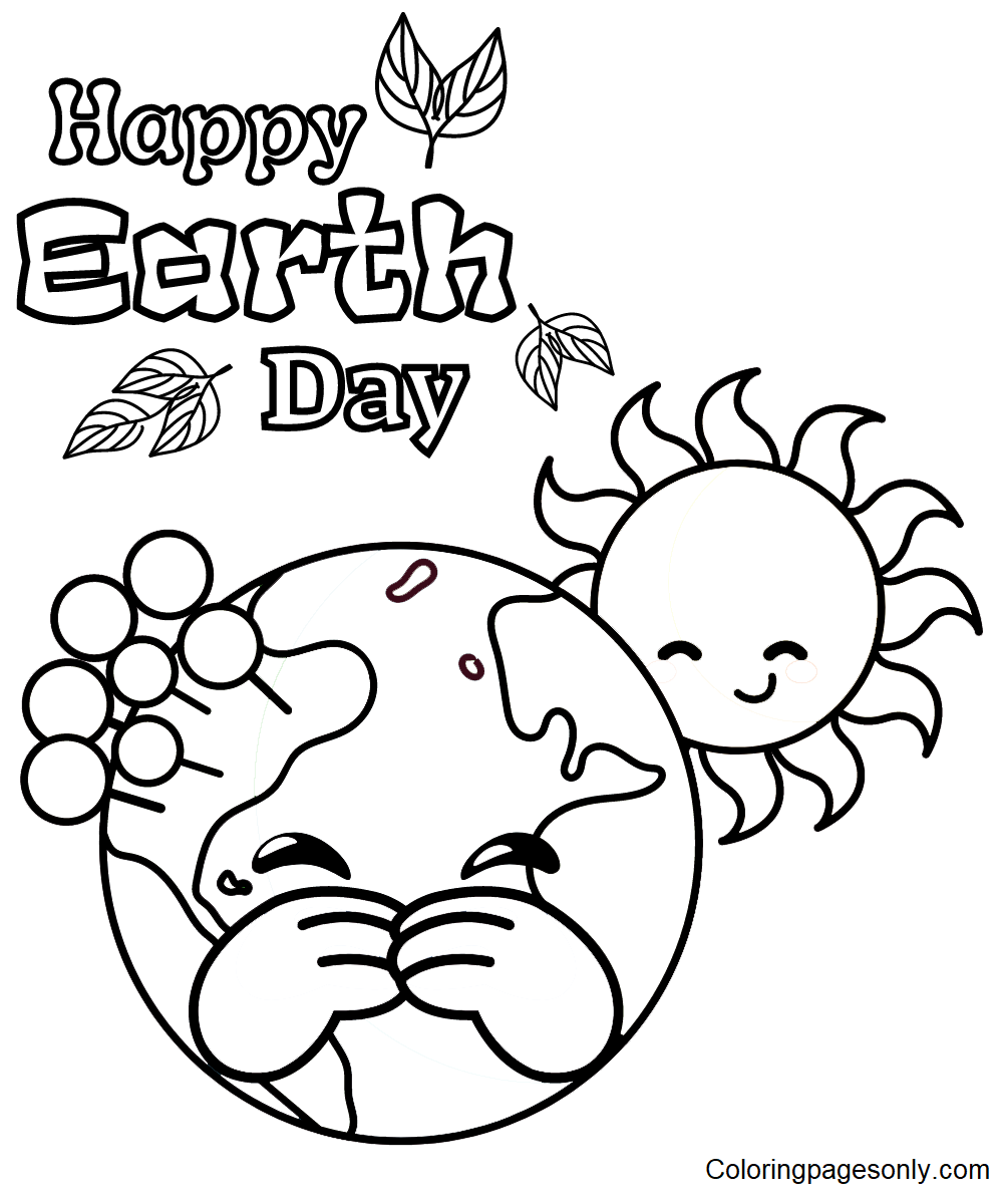 Happy Sun and Earth Coloring Pages