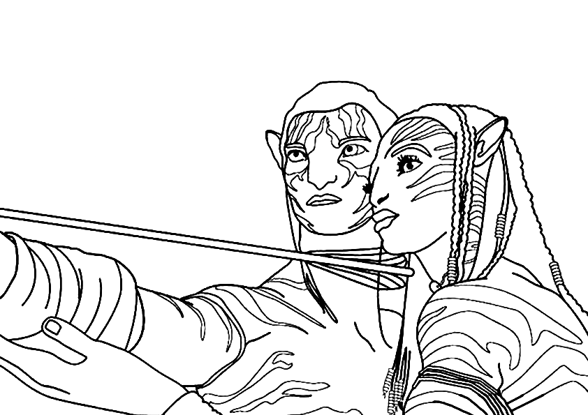 Jake Sully and Neytiri from Avatar movie Coloring Pages