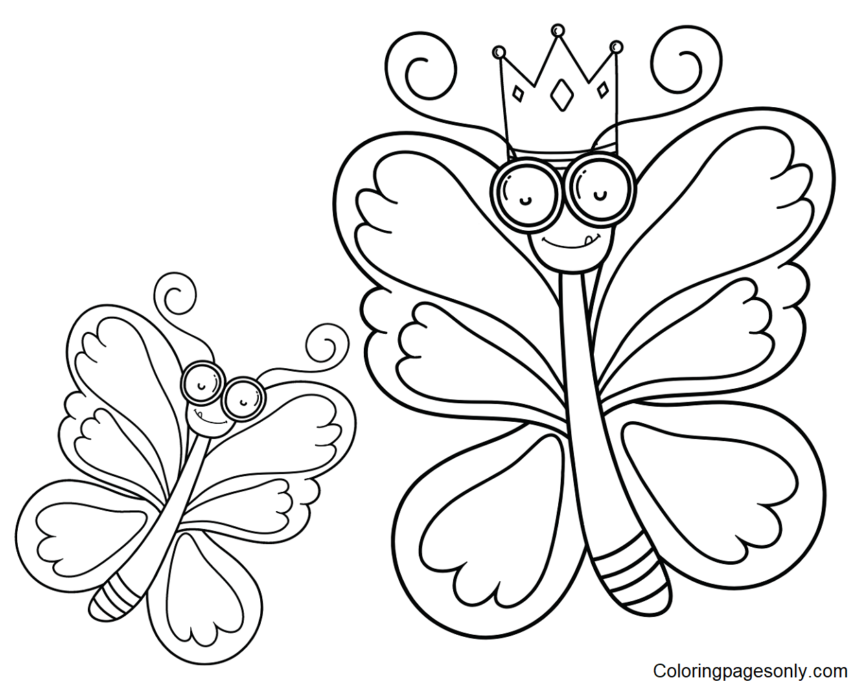 King Butterfly with Little Butterfly Coloring Pages