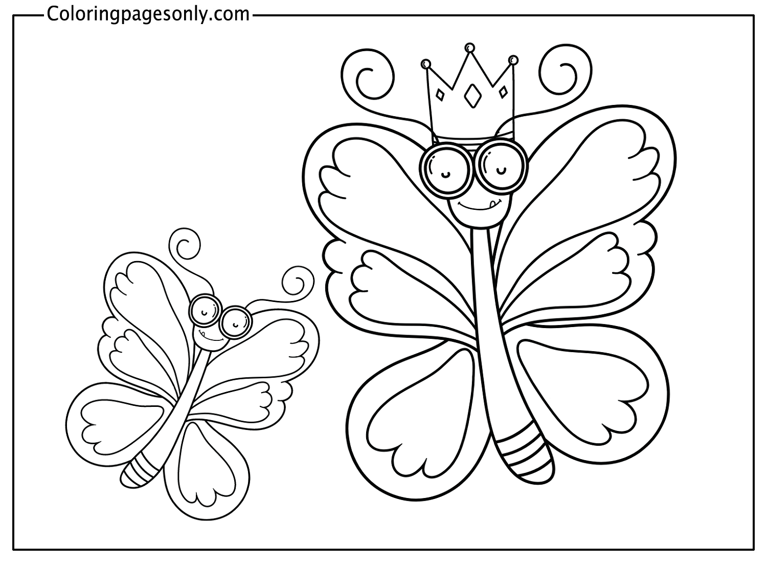 King Butterfly with Little Butterfly Coloring Page