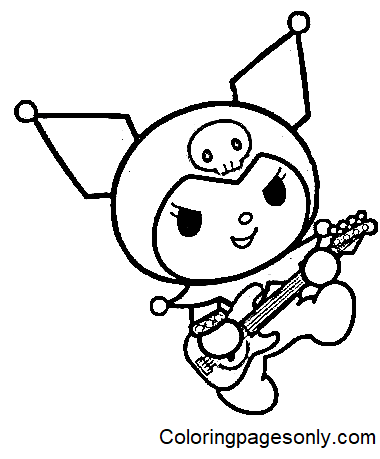 Pagina da colorare di Kuromi con la chitarra