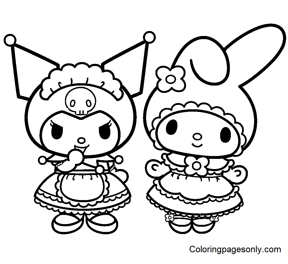 Kuromi with My Melody Coloring Page