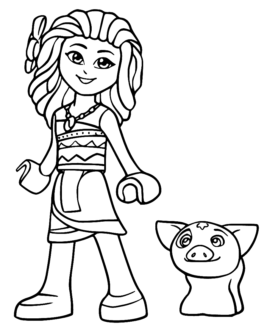 Lego Moana And Pig Pua From Disney Printable Coloring Pages