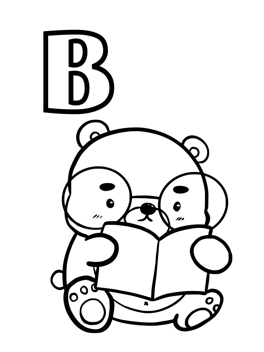 Pagina da colorare lettera B e orso