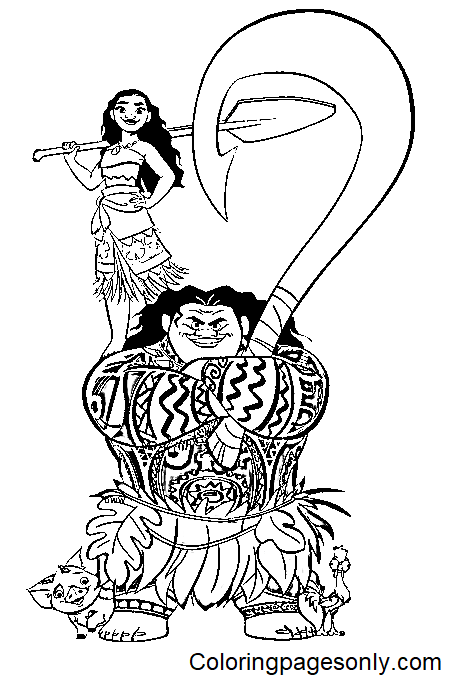 Maui and Moana Coloring Pages
