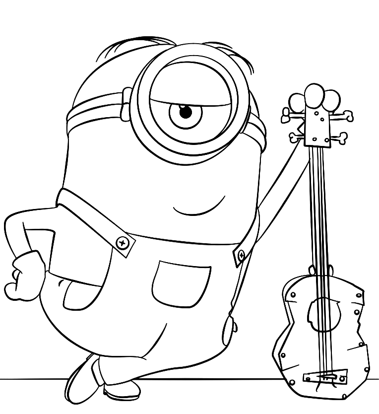 Minion Stuart With Guitar Coloring Pages