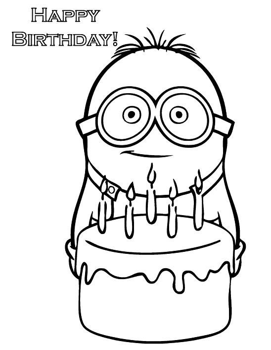 Minion and Cake Happy Birthday Coloring Page