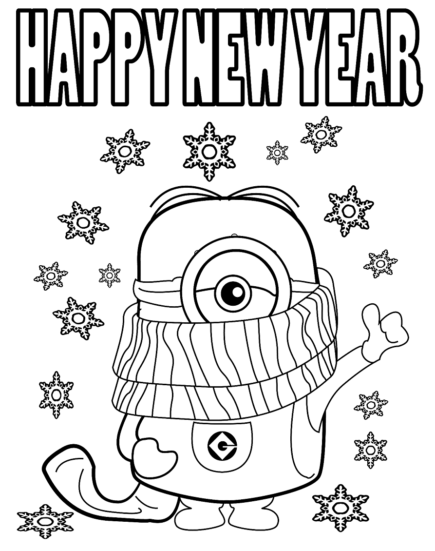 Minions With New Year Coloring Page