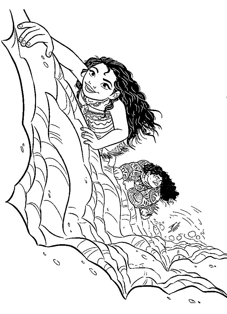 Moana And Maui Are Climbing Coloring Pages