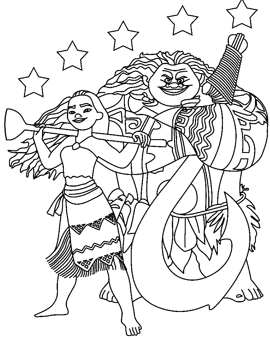 Moana Maui With The Stars Coloring Page