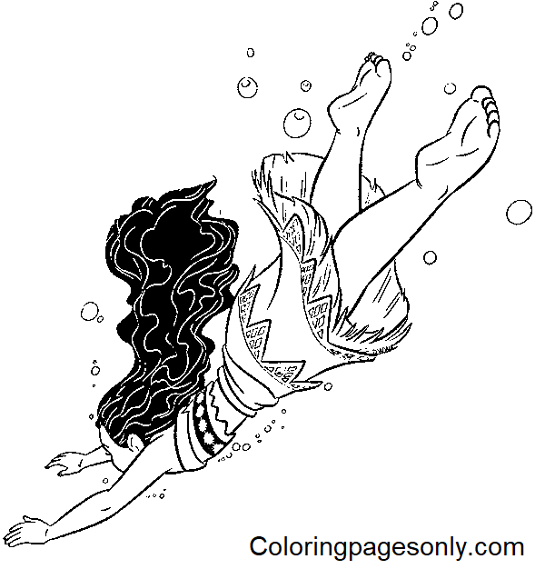 Moana Swimming Coloring Pages