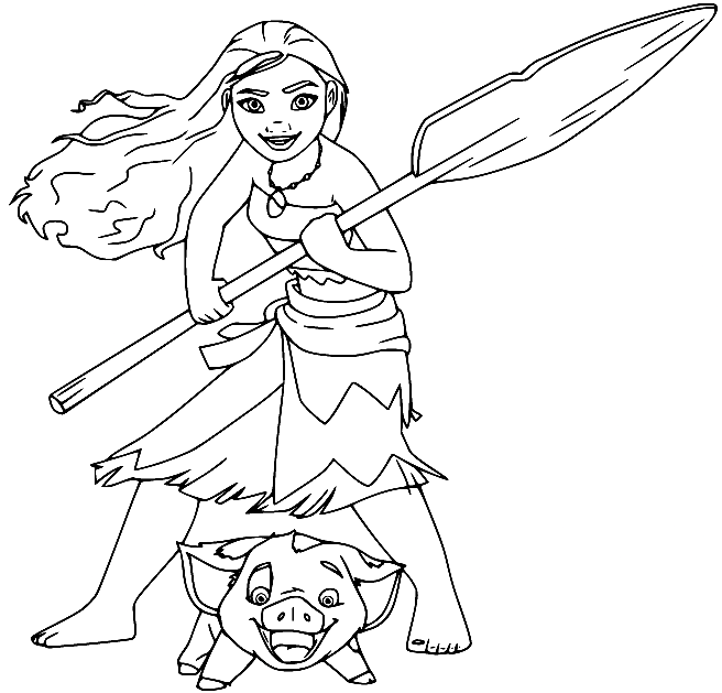 Moana and Pua Pig Coloring Page