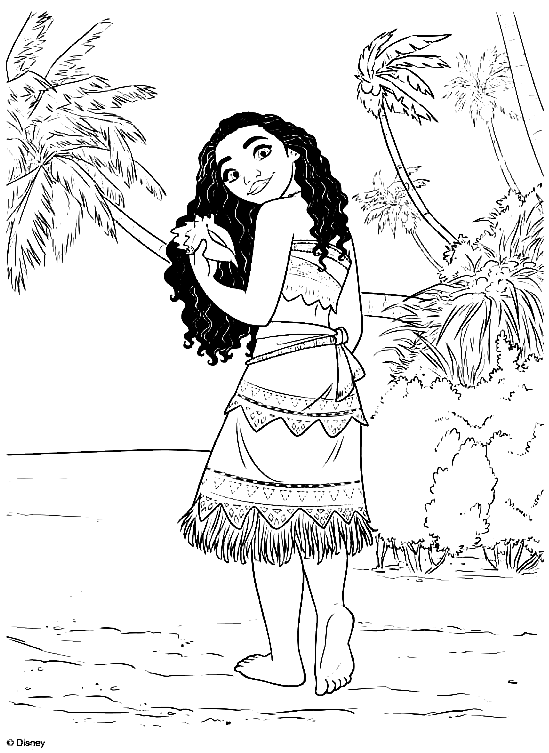 Moana on the Beach Coloring Page