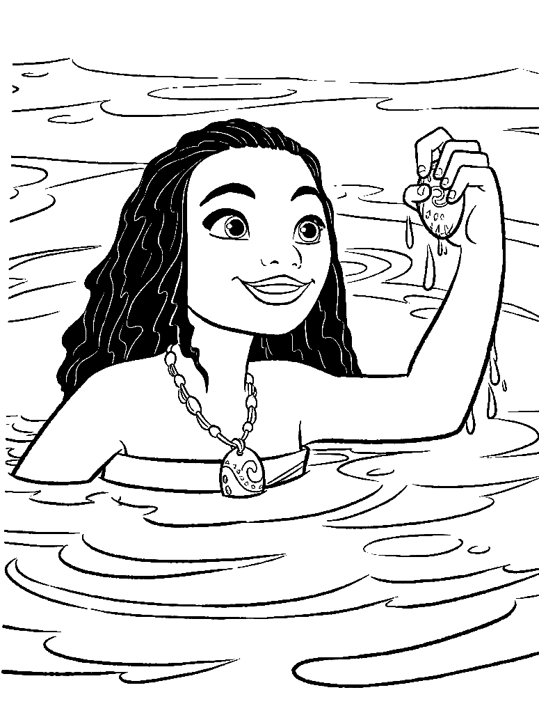 Moana with Ocean Coloring Page