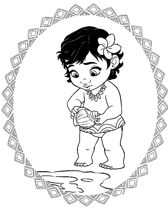 Princess Moana Little Baby Coloring Page
